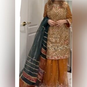 Malhaar Orange Gharara 3 Piece Size 36